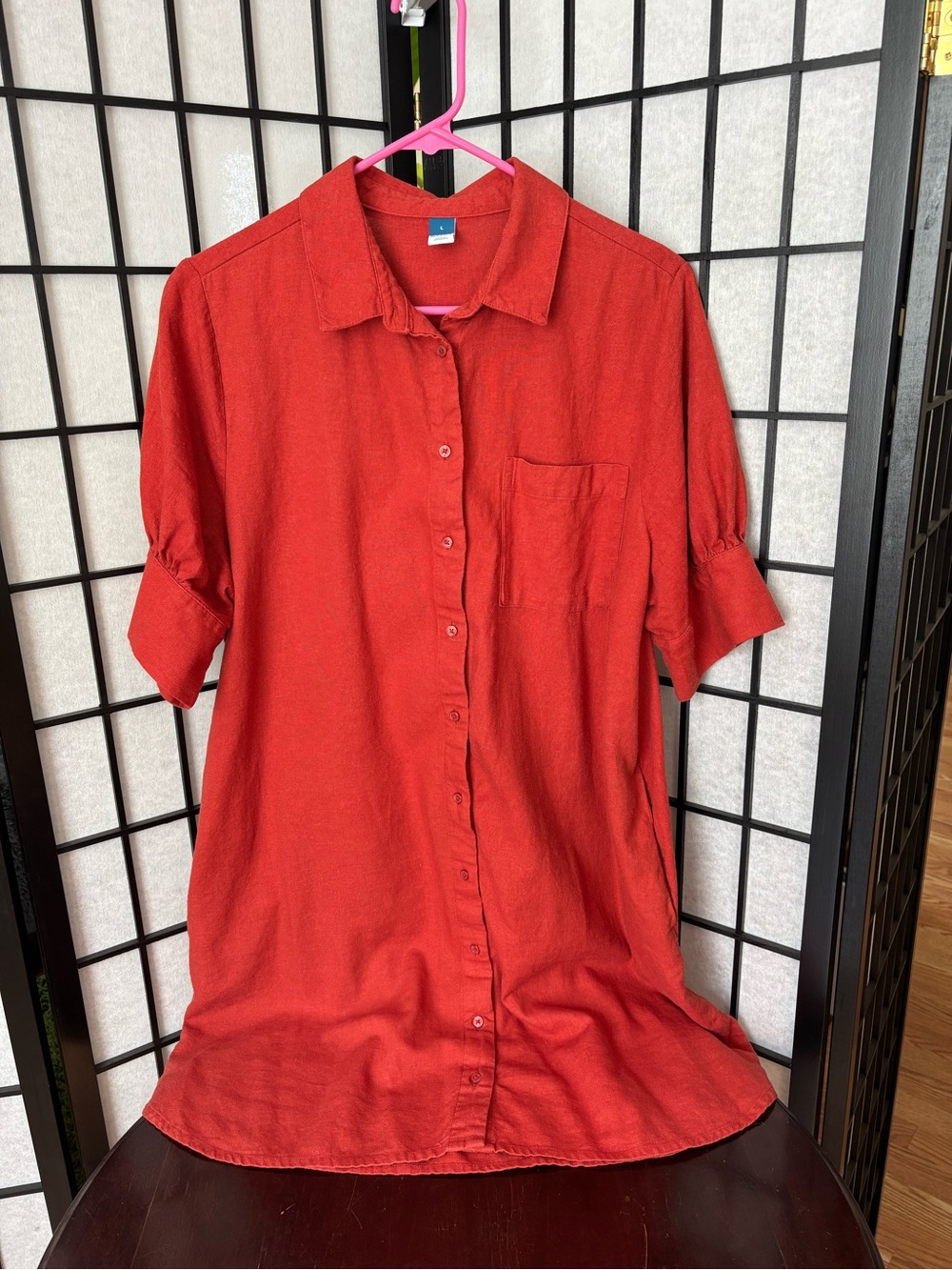 Old Navy Rust Red Button-Front Short Sleeve Shirt Dress